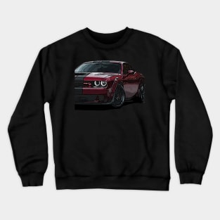 Blazing Inferno: Red Dodge Challenger Fiery Body High Posterize Car Design for Teen Enthusiasts Crewneck Sweatshirt